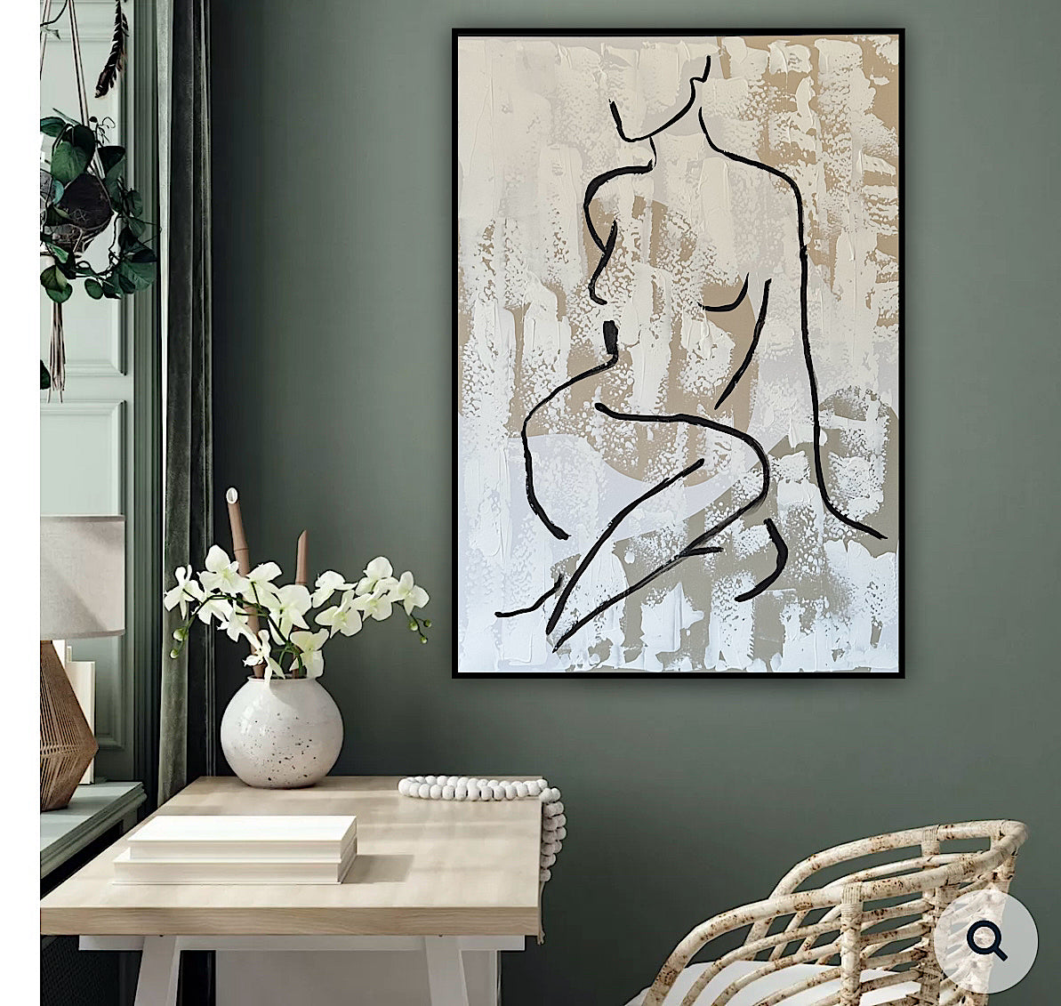 Framed in black Original Abstract contemporary Oil Painting On Canvas 70x50cm Nude textured Oka