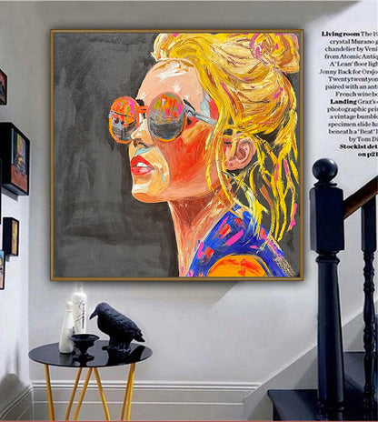 Richter Style Abstract Original Oil Painting On 100 x 100cm canvas Sunshine blondie woman portrait