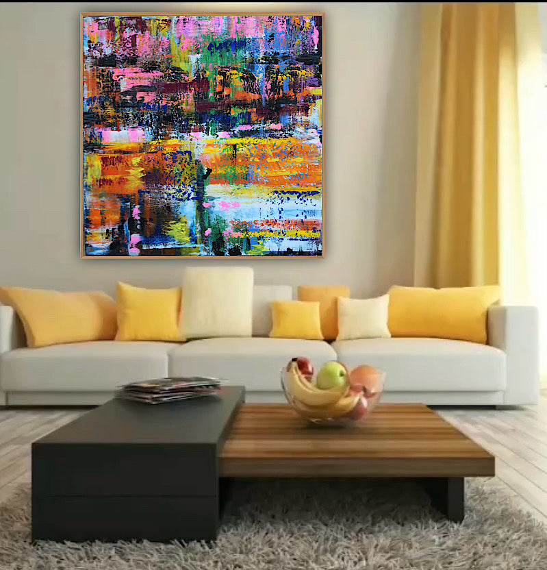 Oka Contemporary Abstract Original Oil Painting On Canvas 80x80cm  “Luminous Echoes”