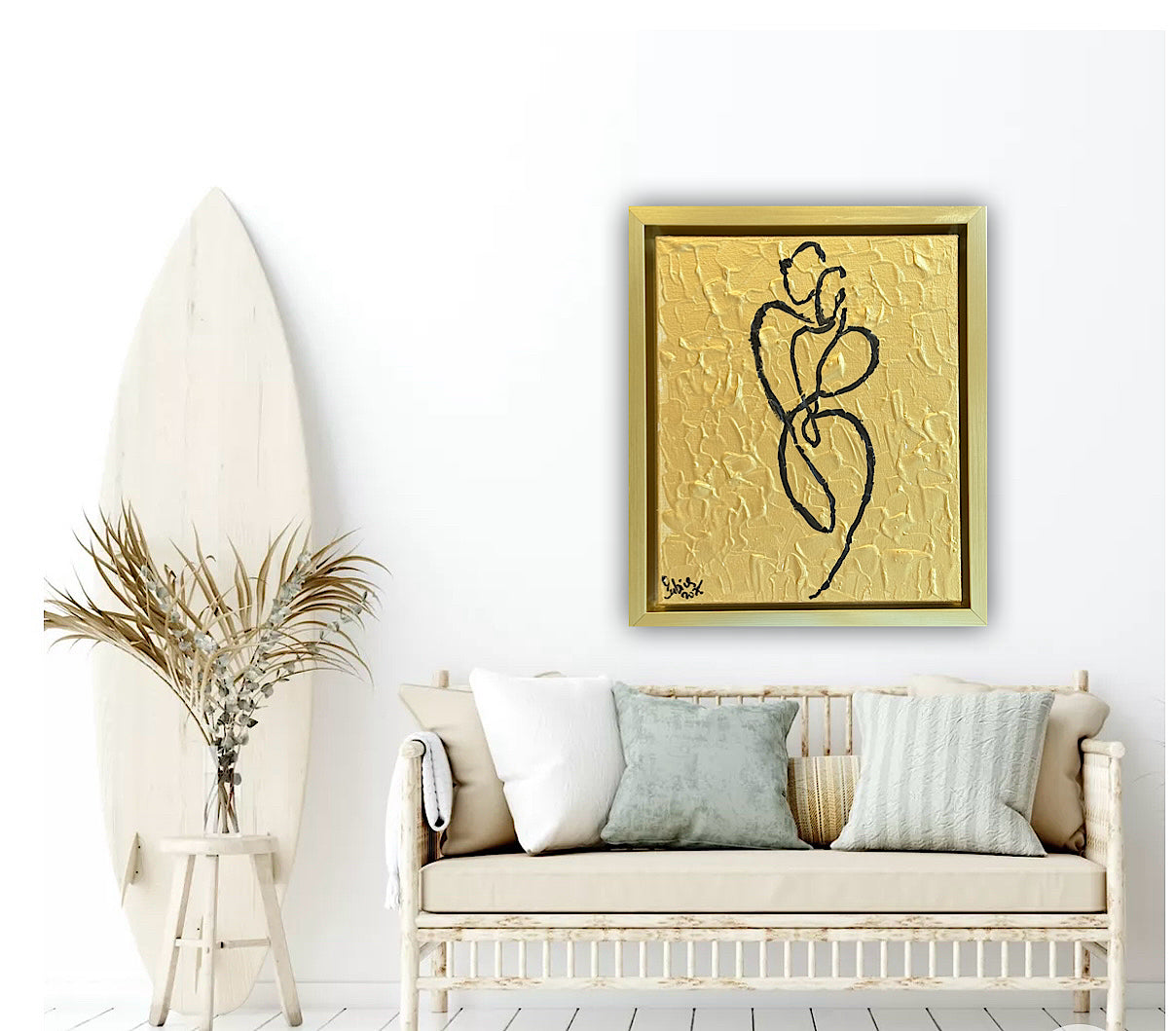 Framed in gold Original Abstract contemporary Oil Painting On Canvas 25 x 29cm Lovers Oka