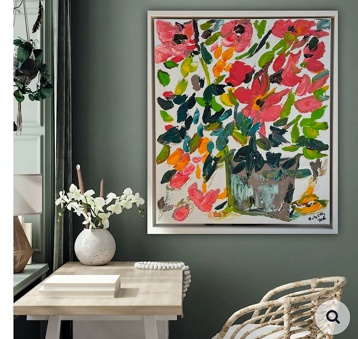 Framed Original Abstract contemporary Oil Painting On Canvas 45x40cm Floral dream textured Oka