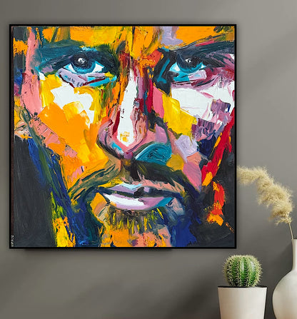 Original Abstract mixed media oil Painting On Canvas 50x50cm male portrait ‘Alejandro’ oka