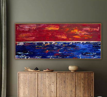 Abstract original Oil Painting On Canvas ‘Orange horizon’ 120cm X 50cm textured landscape