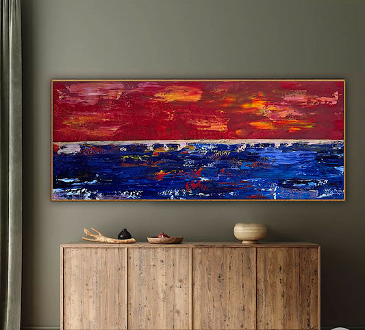 Abstract original Oil Painting On Canvas ‘Orange horizon’ 120cm X 50cm textured landscape