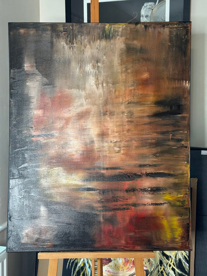 Framed in black Contemporary Abstract Original Oil Painting On  100 x 80cm canvas Molten Light