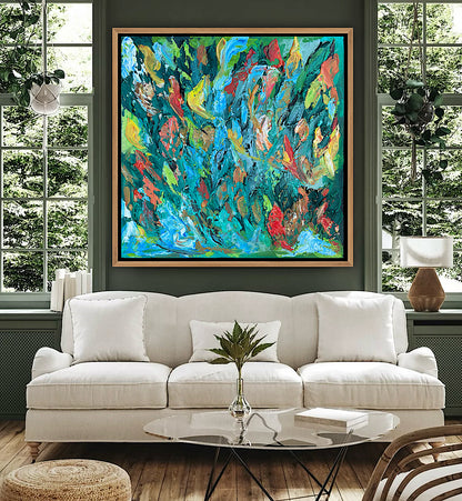 Framed in oak Original Abstract contemporary Oil Painting On Canvas 55x55cm Velvet Tides textured Oka