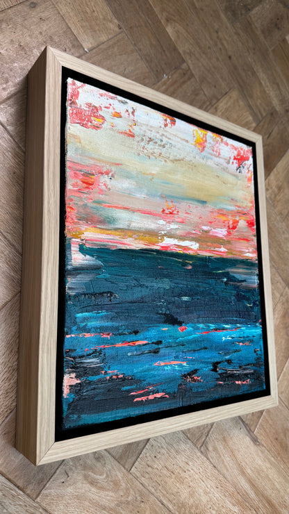 Framed in oak Original Abstract contemporary Oil Painting On Canvas 38x33cm  textured Oka Elysian Waters