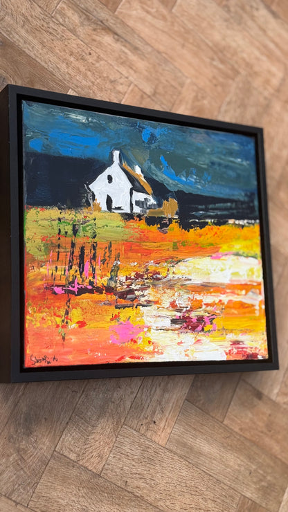 Framed Original Abstract contemporary Oil Painting On Canvas 43x40cm Magazine Irish House on a Hill Oka
