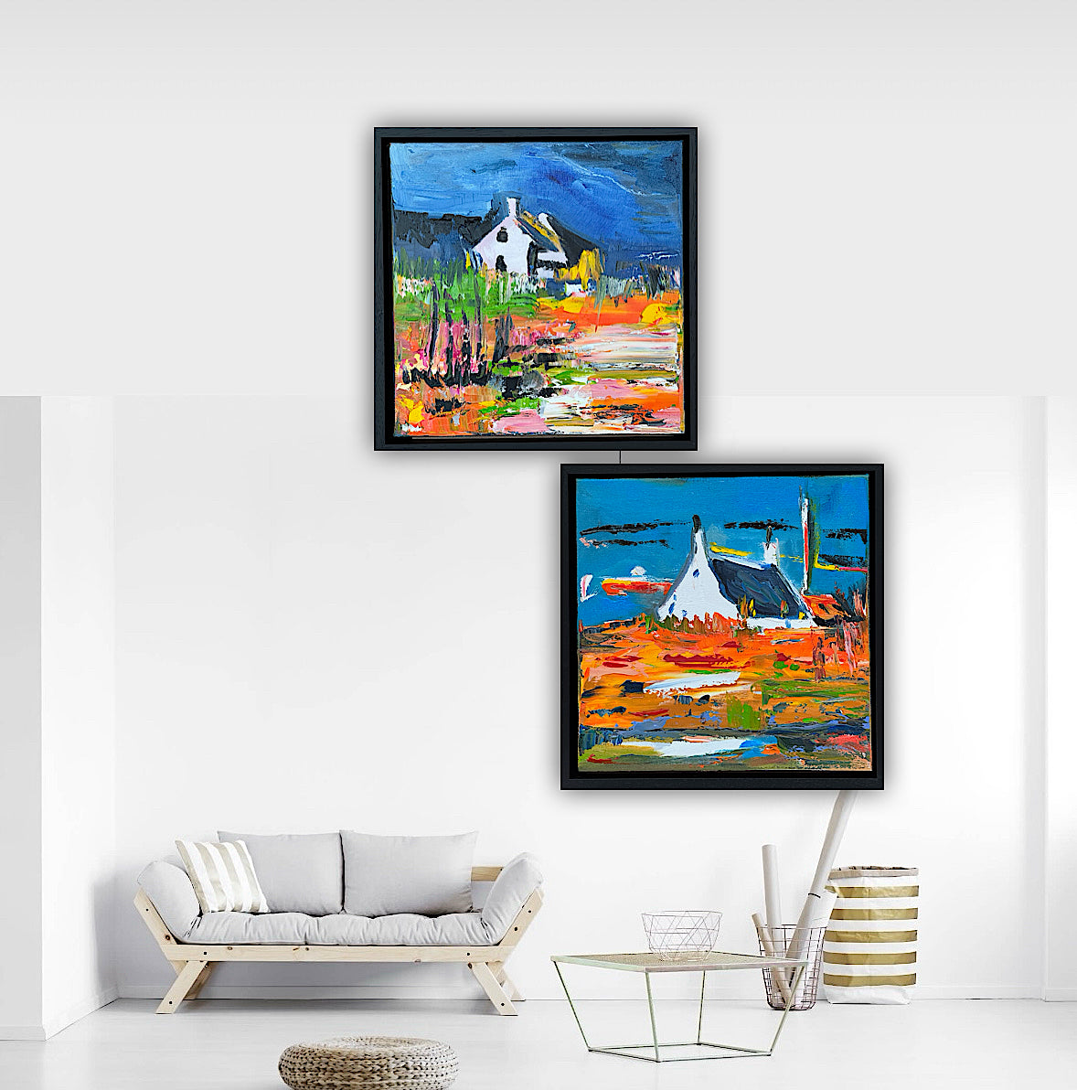 Framed in black frame Original Abstract contemporary Oil Painting On Canvas 32x32cm Irish wilds