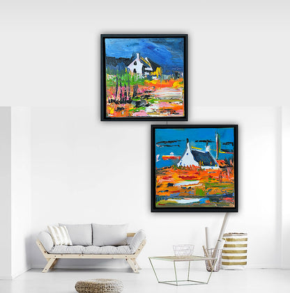 Framed in black frame Original Abstract contemporary Oil Painting On Canvas 32x32cm Irish wilds