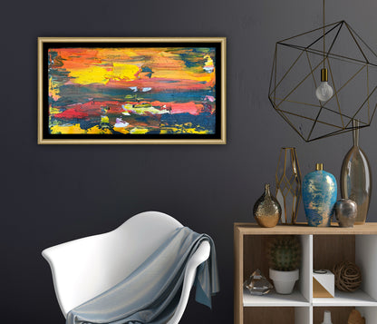 Framed in gold Original Abstract contemporary Oil Painting On Canvas 35x22cm Molten Sky