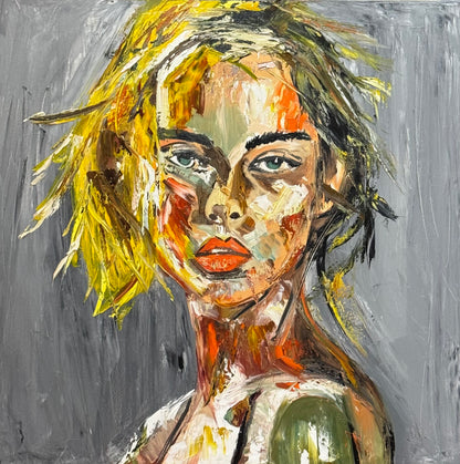 Modern Abstract Original Oil Painting On Canvas Careless Love  Portrait 60x60cm