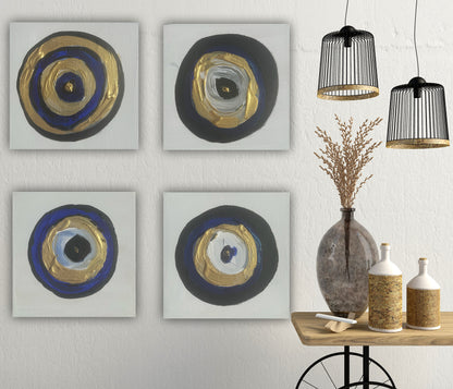 Oka set of 4 Modern Abstract Original Oil Paintings On Canvas ‘Evil Eye’  15x15cm each Nazar