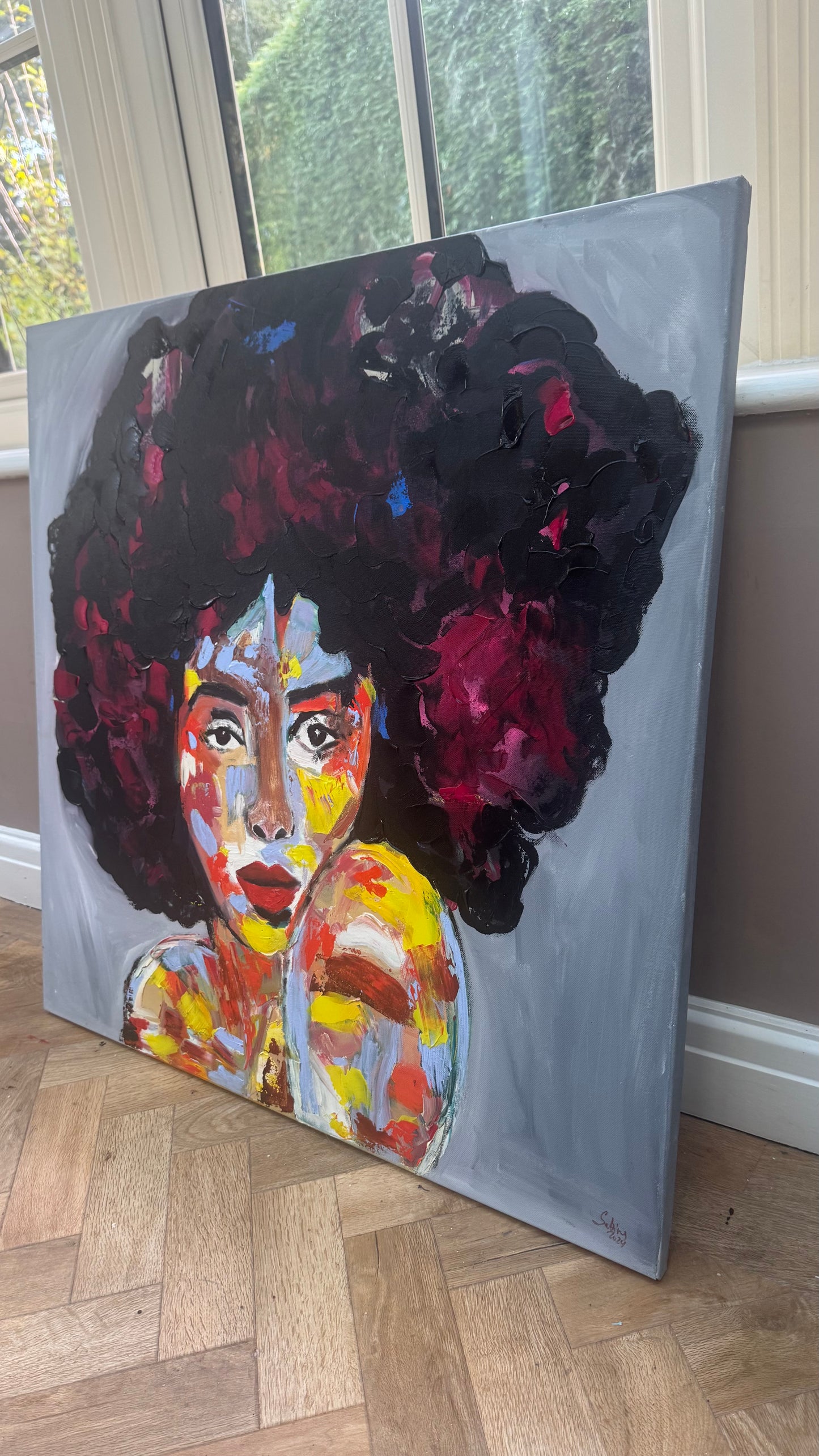 Oka Contemporary Abstract Original Oil Painting 80x80cm Canvas Woman Portrait framed