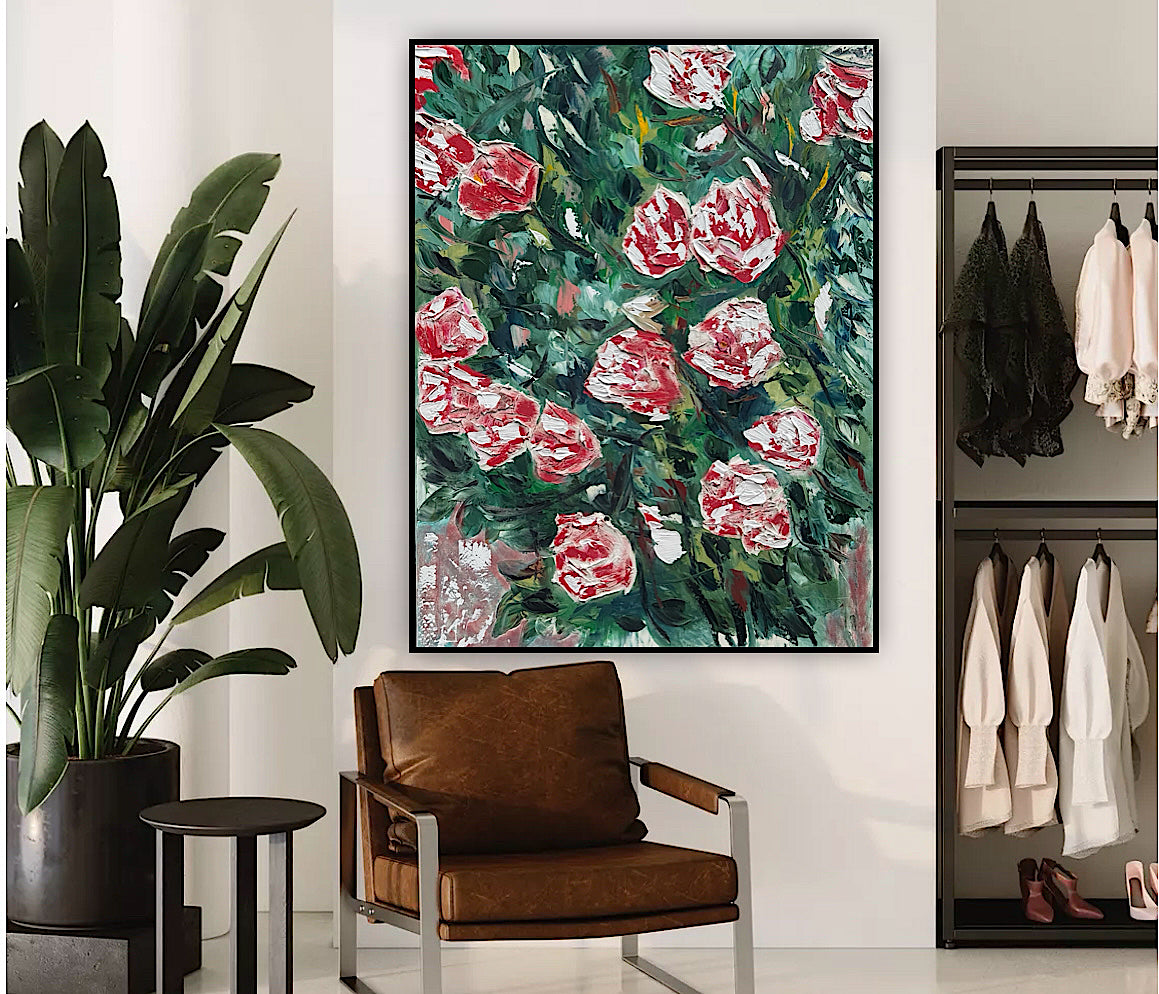 Abstract Impressionist Style Original Oil Painting on canvas 100x76cm Rose Garden
