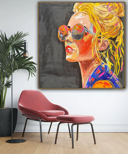 Richter Style Abstract Original Oil Painting On 100 x 100cm canvas Sunshine blondie woman portrait