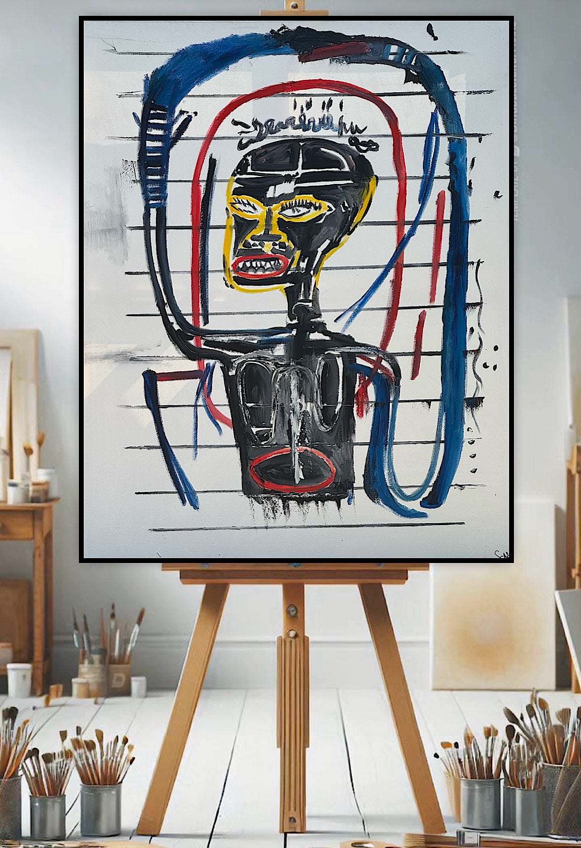 Modern Original Textured Abstract Oil Painting  Canvas 100x80cm Graffiti Art Darkness