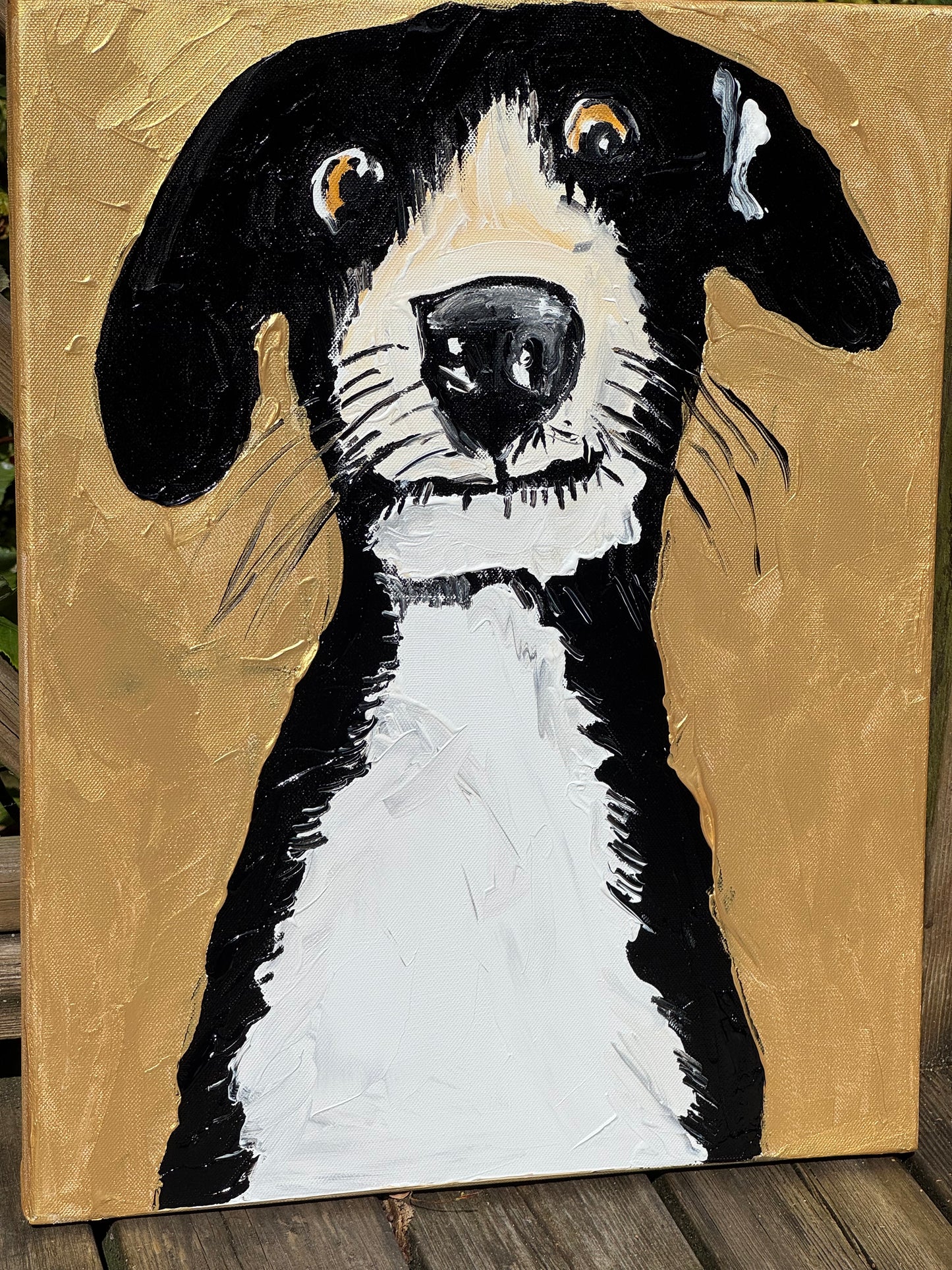 Original Abstract Oil Painting On 50 x 40cm Canvas Gold Background ‘Protector’ Dog