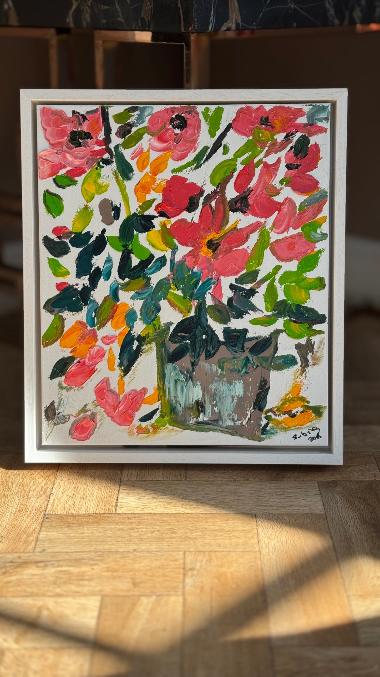 Framed Original Abstract contemporary Oil Painting On Canvas 45x40cm Floral dream textured Oka