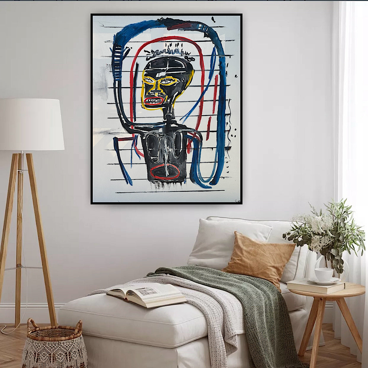 Modern Original Textured Abstract Oil Painting  Canvas 100x80cm Graffiti Art Darkness