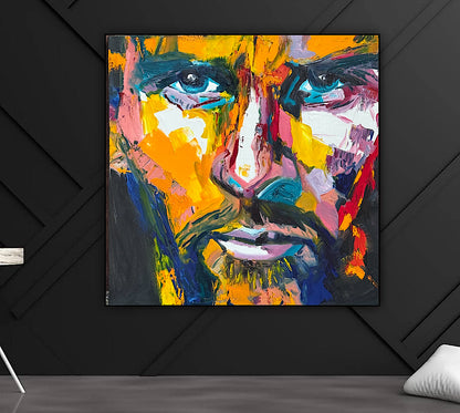 Original Abstract mixed media oil Painting On Canvas 50x50cm male portrait ‘Alejandro’ oka