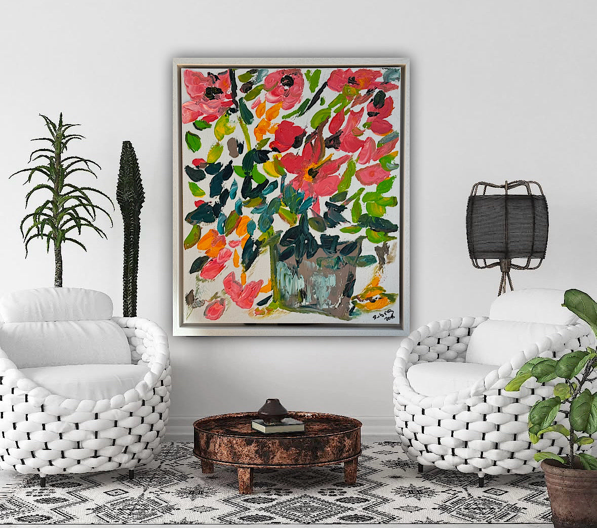 Framed Original Abstract contemporary Oil Painting On Canvas 45x40cm Floral dream textured Oka