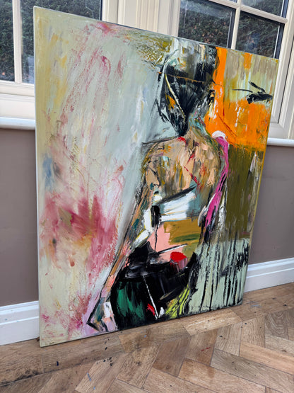 Contemporary Abstract Original Oil Painting On 90 x 76cm canvas Mademoiselle Mid-Departure