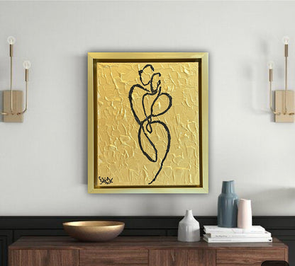 Framed in gold Original Abstract contemporary Oil Painting On Canvas 25 x 29cm Lovers Oka