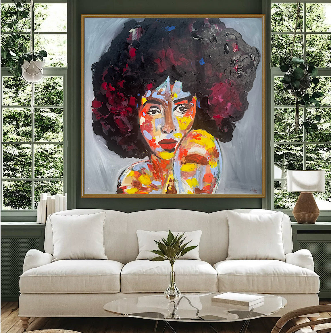 Oka Contemporary Abstract Original Oil Painting 80x80cm Canvas Woman Portrait framed