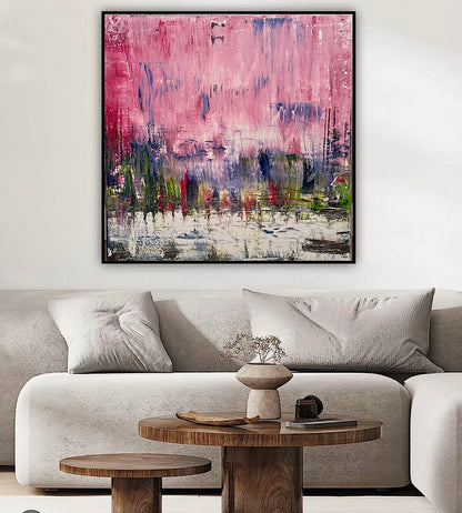 Oka style textured Original modern Abstract Oil Painting On Canvas 80 x 80cm ‘Pink Horizon’