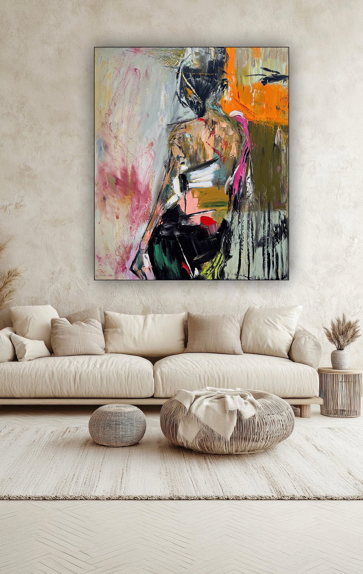 Contemporary Abstract Original Oil Painting On 90 x 76cm canvas Mademoiselle Mid-Departure