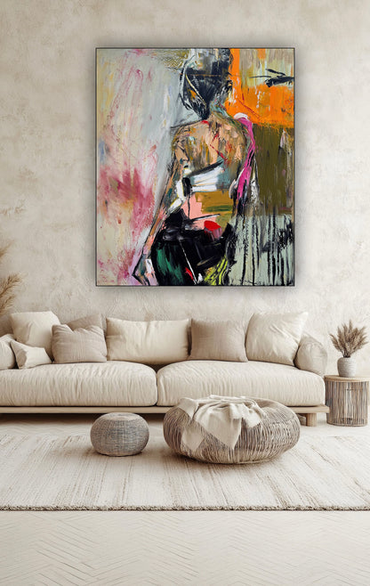 Contemporary Abstract Original Oil Painting On 90 x 76cm canvas Mademoiselle Mid-Departure