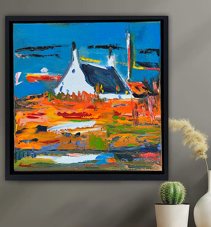 Framed in black frame Original Abstract contemporary Oil Painting On Canvas 32x32cm Irish wilds