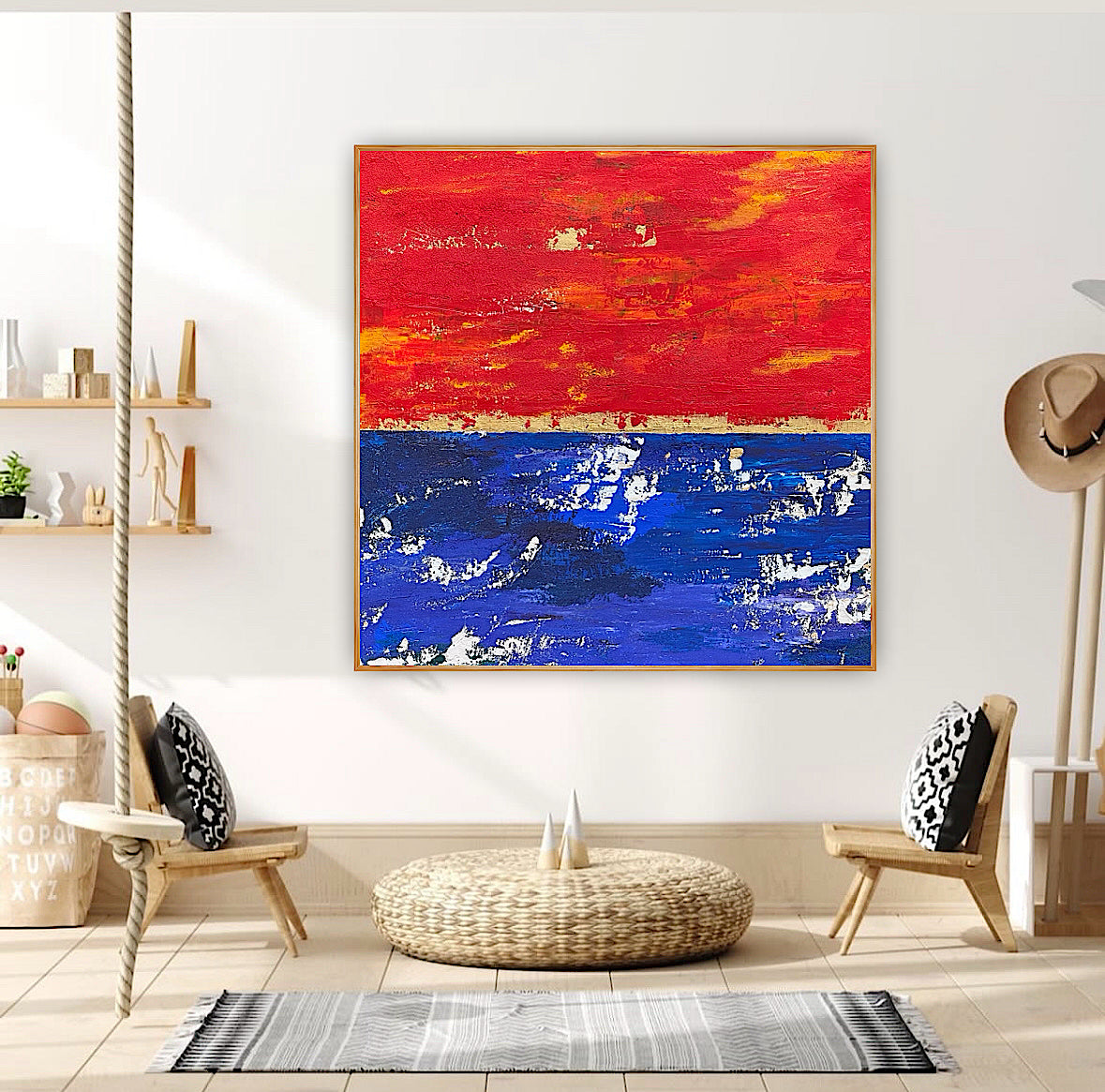 Modern Abstract Original Oil Painting On 2cm Canvas 100X100cm Scarlet Seascape