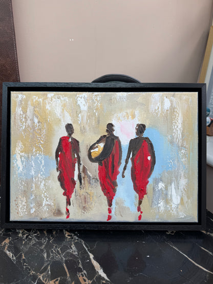 Framed in black textured Original Contemporary Abstract Oil Painting On Canvas 42x30cm Desert Walk