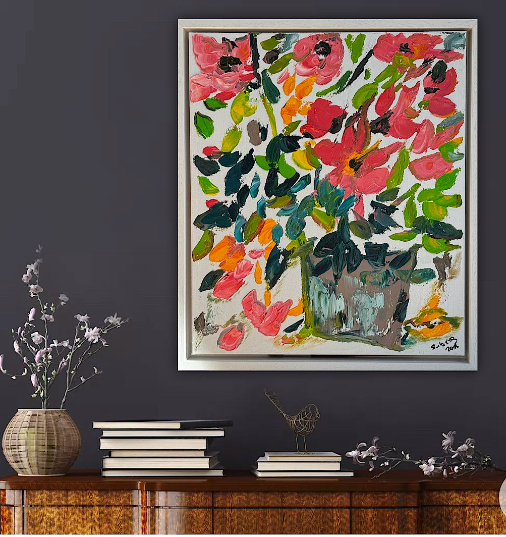 Framed Original Abstract contemporary Oil Painting On Canvas 45x40cm Floral dream textured Oka