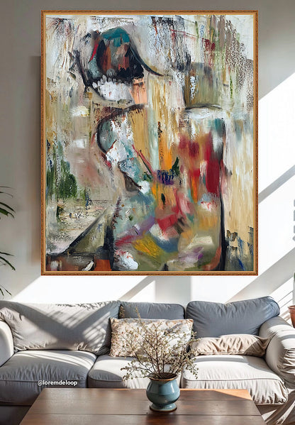 Contemporary Abstract Original Oil Painting On 90 x 76cm canvas Embered Nude