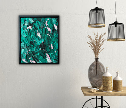 Framed in black textured Original Contemporary Abstract Oil Painting On Canvas 28x33cm Garden Love