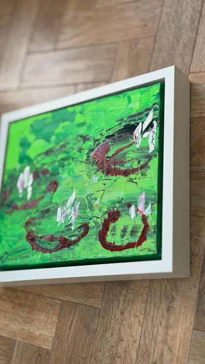 Framed Original Abstract contemporary Oil Painting On Canvas 36 x 33cm  Lily Pond oka