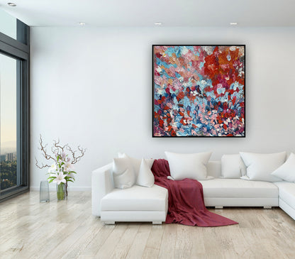 Modern Original textured Abstract Oil Painting On deep edge Canvas 120 x 120cm ‘Convergence ‘