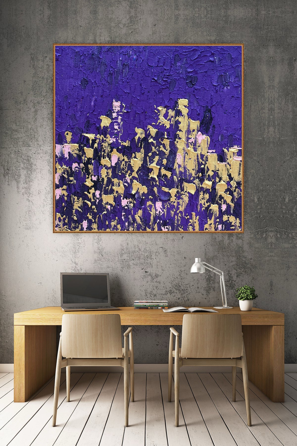 Oka Contemporary Abstract Original Oil Painting on  80x80cm canvas ‘London after Dark’ textured