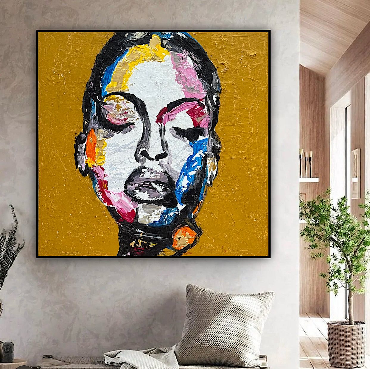 Oka Contemporary Abstract Original Oil Painting 60 x 60cm textured Strong Woman (portrait)