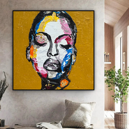 Oka Contemporary Abstract Original Oil Painting 60 x 60cm textured Strong Woman (portrait)