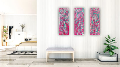 Oka set of 3 Modern Abstract Original Oil Paintings On Canvas ‘’Japan blossom’ 80 x 90 cm overall
