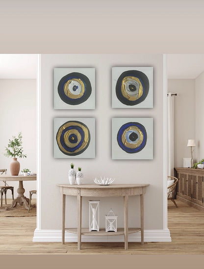 Oka set of 4 Modern Abstract Original Oil Paintings On Canvas ‘Evil Eye’  15x15cm each Nazar
