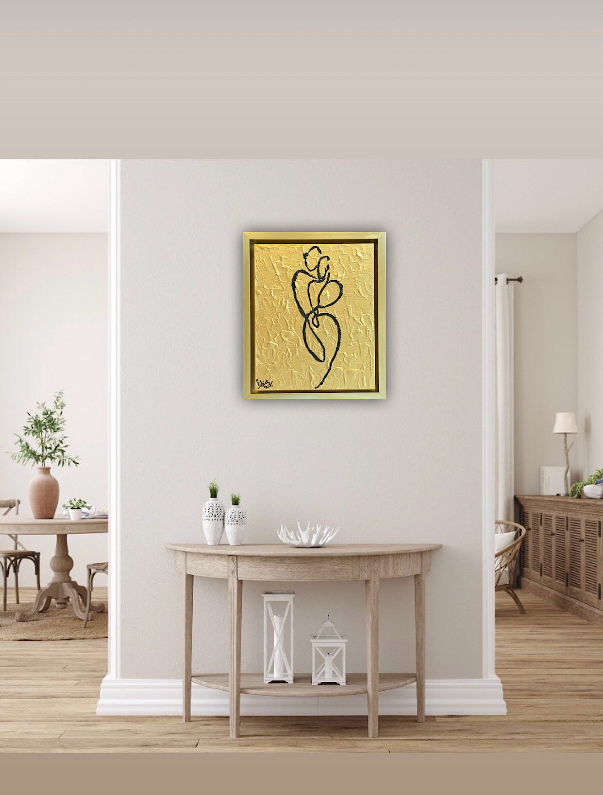 Framed in gold Original Abstract contemporary Oil Painting On Canvas 25 x 29cm Lovers Oka