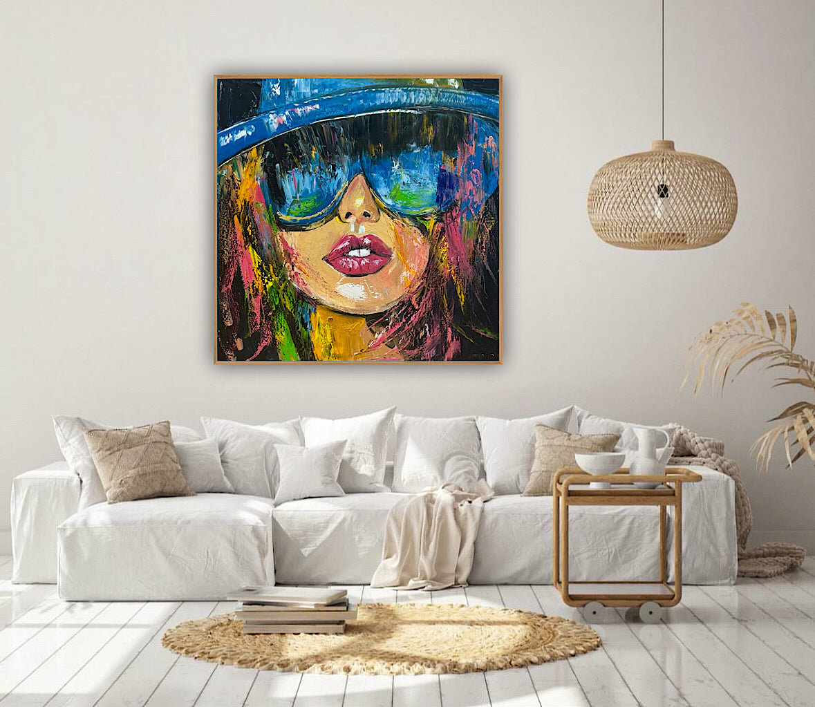Framed Modern Original Abstract Oil Painting Canvas on 60x60cm Shades of Desire Woman’s portrait