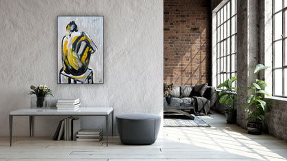 Contemporary Abstract Original Oil Painting On Canvas 90x60cm Seating Nude oka