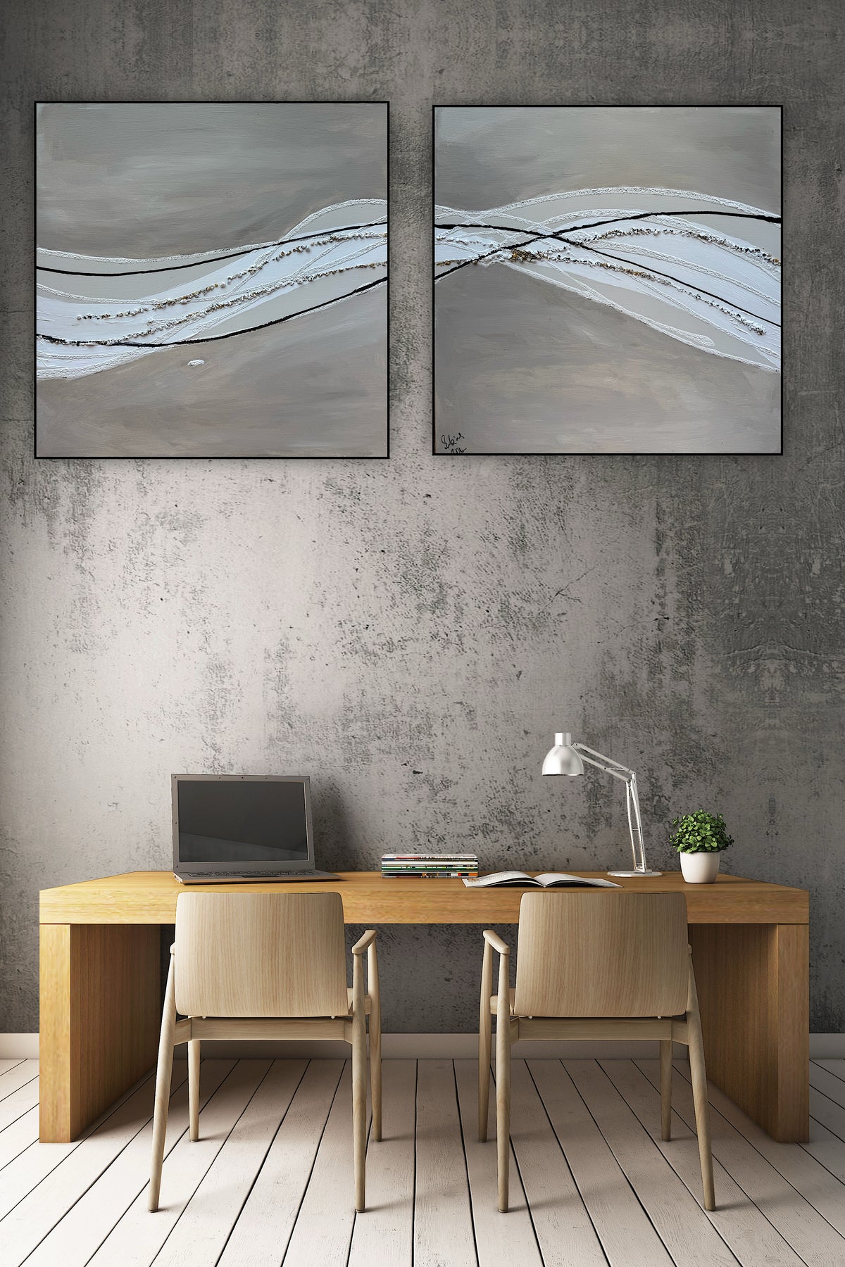 Set of 2 Modern Abstract Original Paintings On Canvas textured ‘Pebbles’  61 x 61cm each