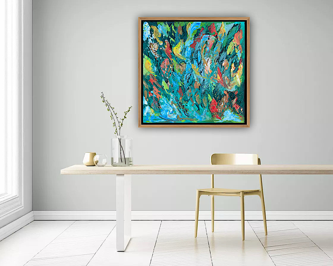 Framed in oak Original Abstract contemporary Oil Painting On Canvas 55x55cm Velvet Tides textured Oka